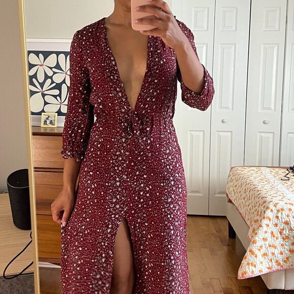 Reformation Bree Animal Print Burgundy Red Midi Dress (XS) - Picture 9 of 12